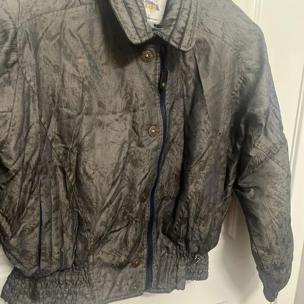 Vintage‎ Women’s Obermeyer Ski Jacket Puffer Gray Blue Embroidered Size 10